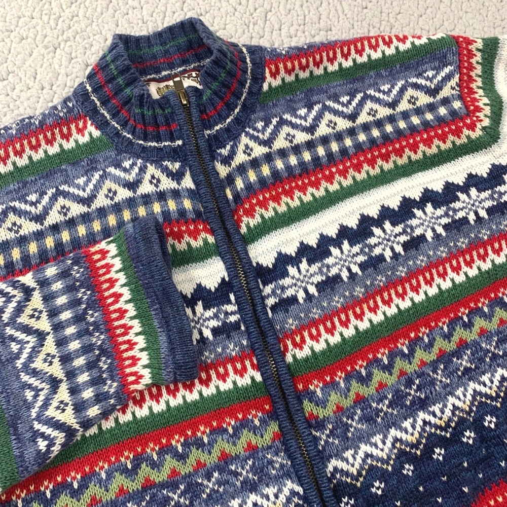 Vintage Tiara International Fair Isle Sweater Womens XL Full Zip Knit Cardigan